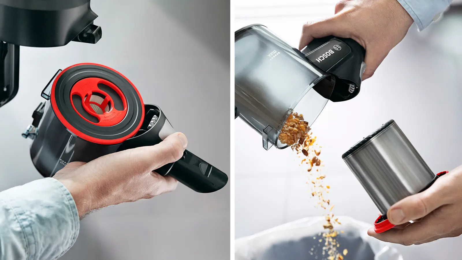 handheld blender, Blender-Aufsatz, roter Ring, Edelstahlbecher, Mahlsystem