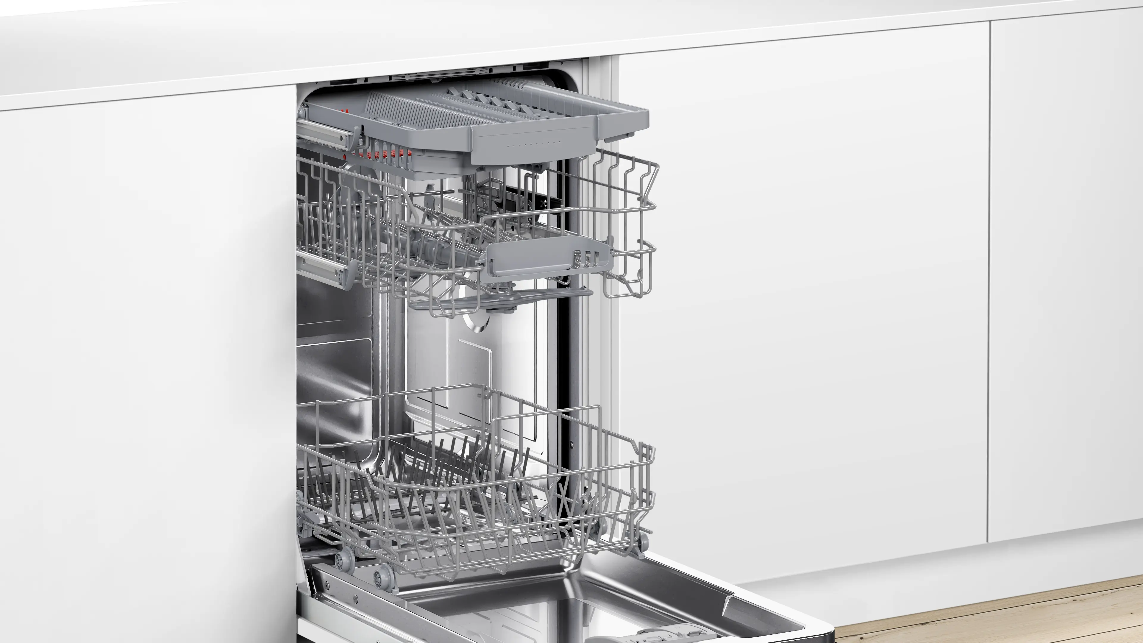 eingebauter Geschirrspüler, Rackensystem, Schubladen, Silber, Küchengerät
