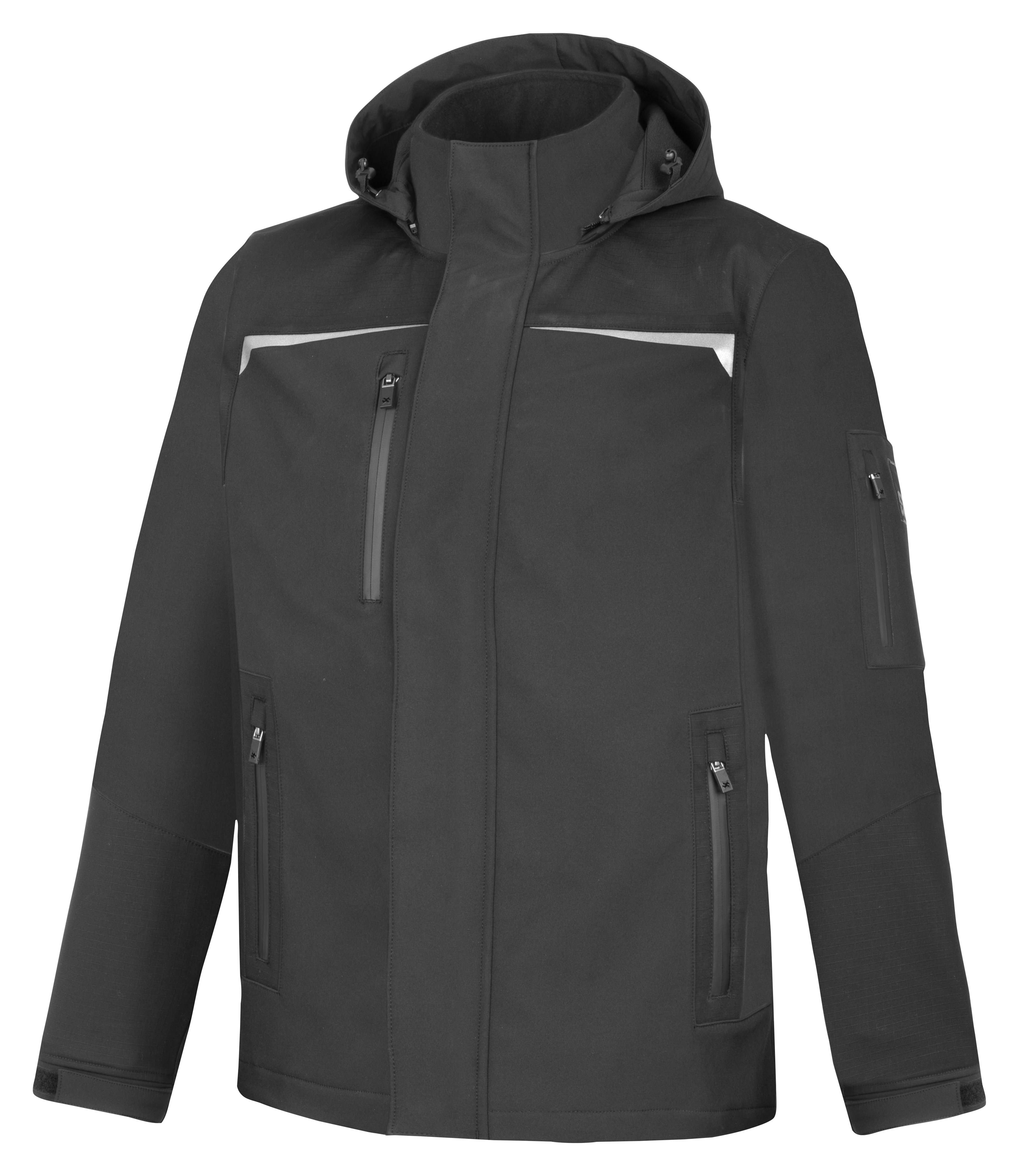 Softshell, Kapuze, Reißverschlusstaschen, Dunkelgrau, Sturmjacke