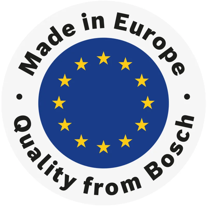 Made in Europe, Quality from Bosch, European flag, EU stars, Circular sticker