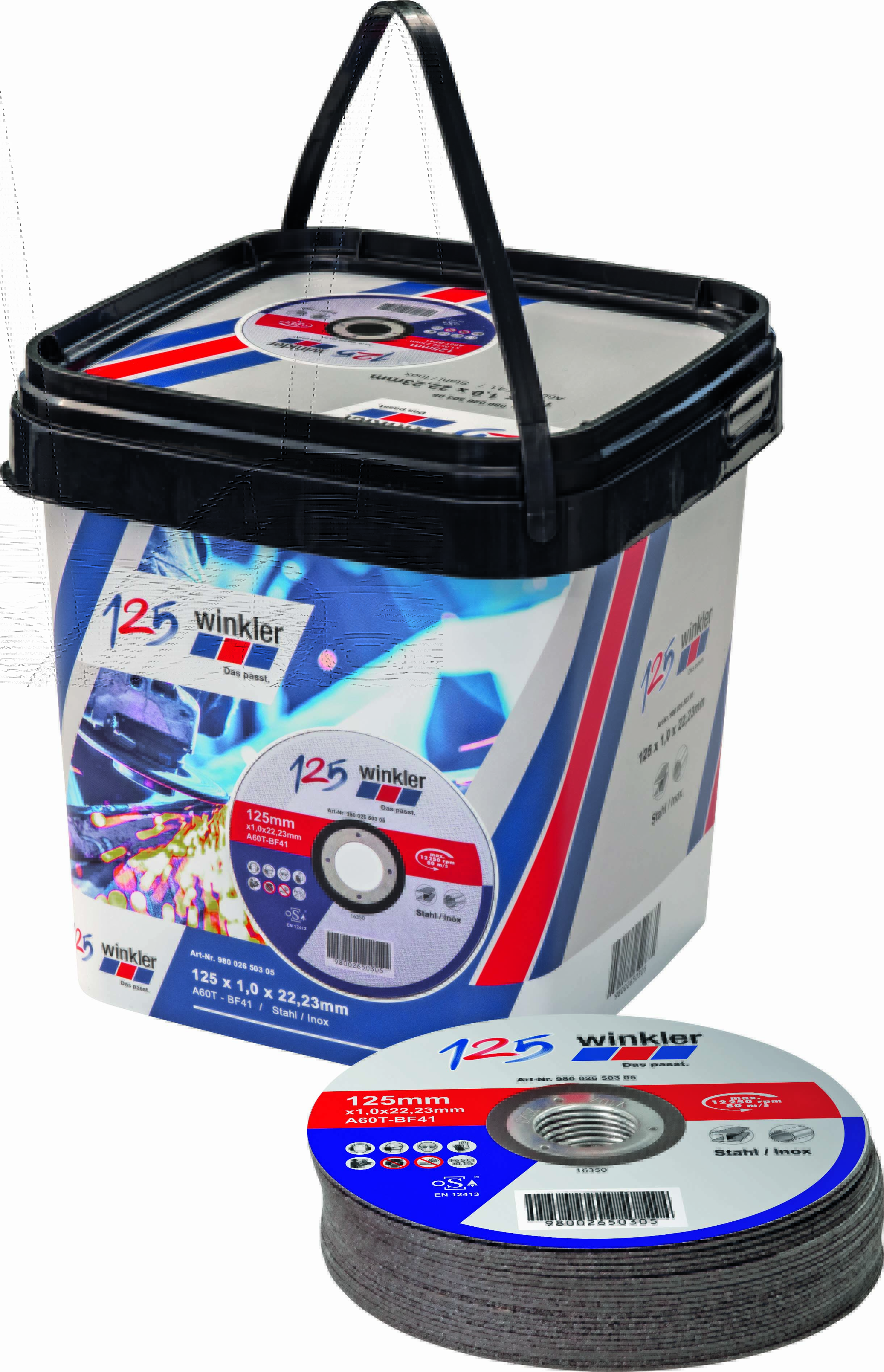 Schleifpapier, Stahl, Schleifscheibe, 125 mm, Kunststoffbox