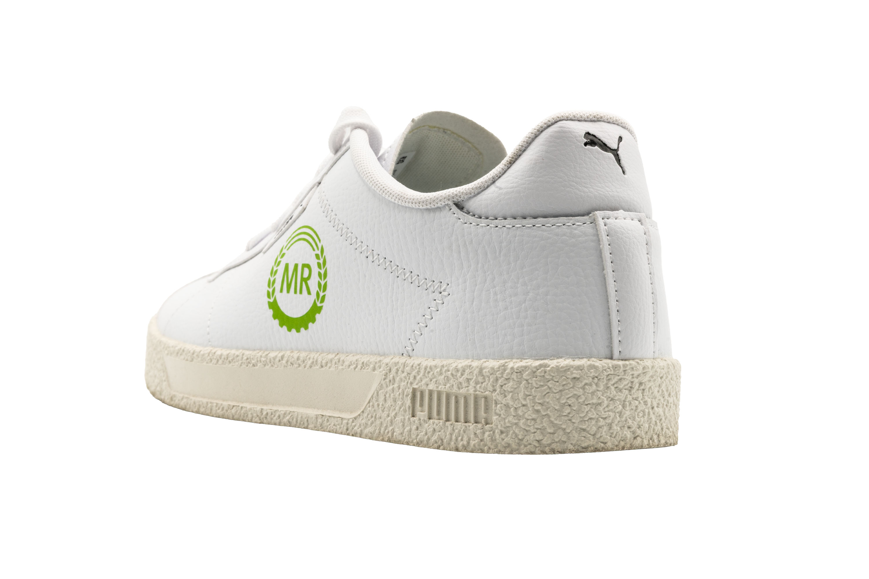 Sneaker, Weiß, Leder, Niedrigschnitt, Grünes Emblem
