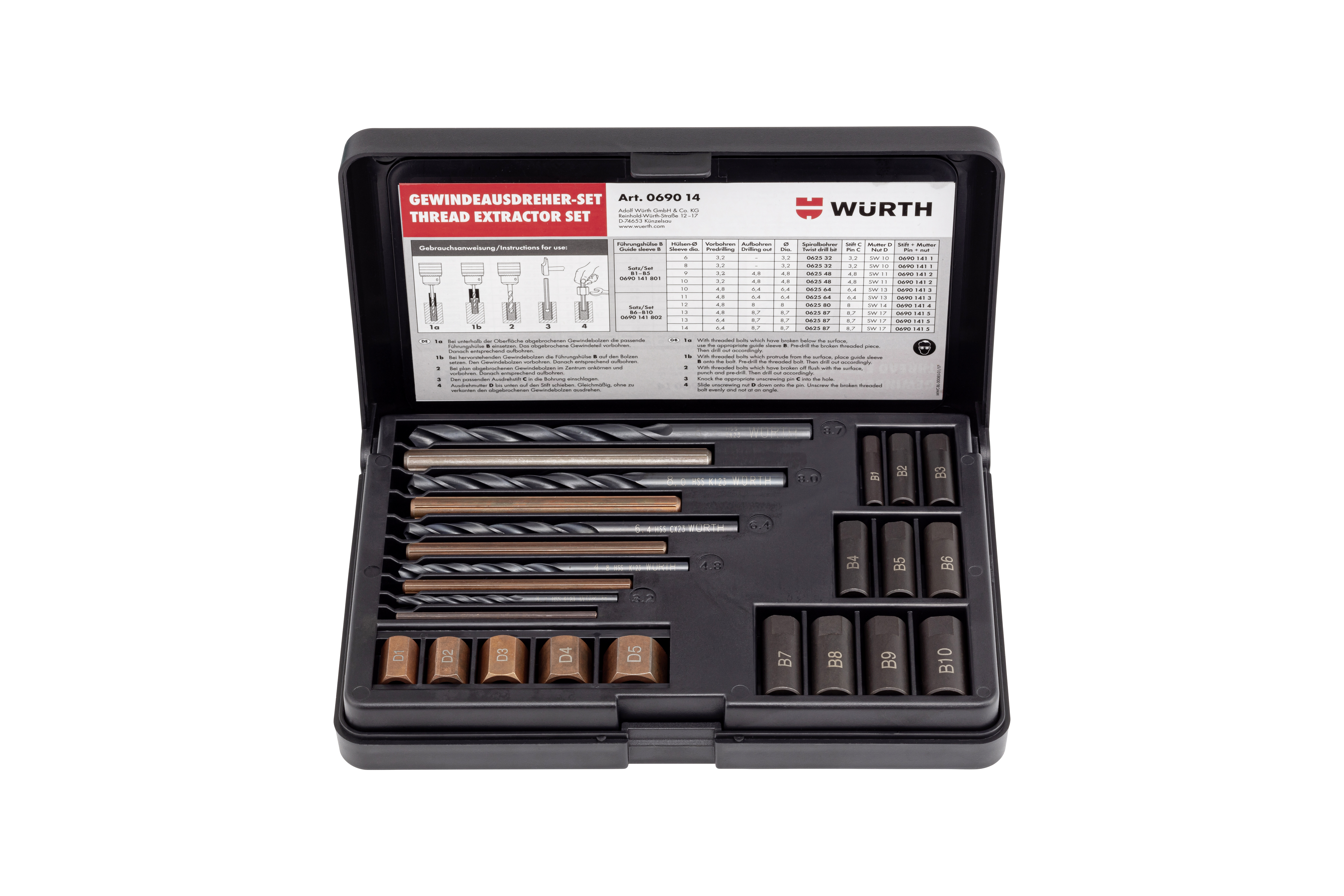 Gewindeausschnitt-Set, Spiralbohrer, Bohrerset, Werkzeugkasten, Würth-Label