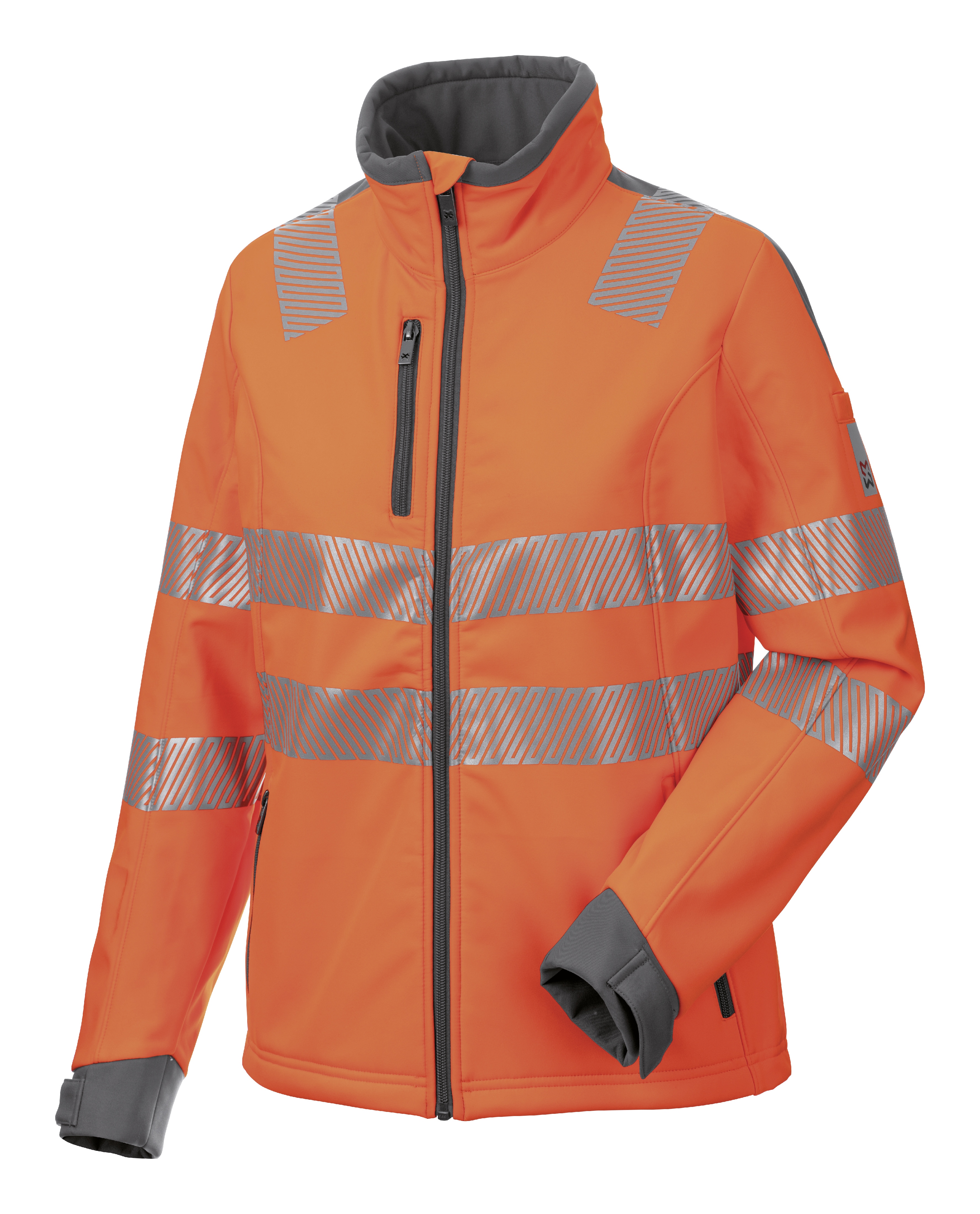 high-visibility, jacke, orange, reflektierende streifen, soft-shell