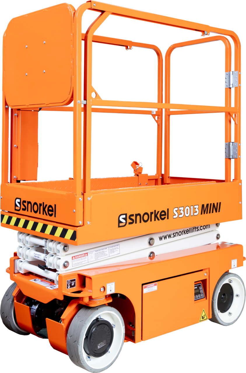 Arbeitsbühne, Scherenhubwagen, Orange, mobiles Arbeitshubgerät, Plattformlift
