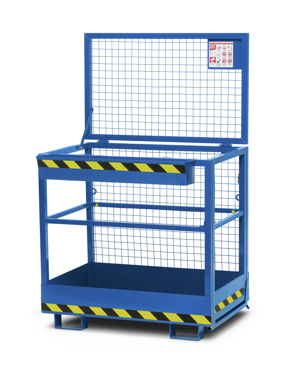 schwenkbarer werkzeugkorb, maschine ablage, blechkantenschutz, metallrahmen, gelb-schwarz warnband